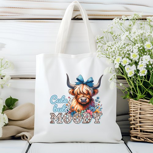 Retro Cool Highland Cow Cute but Moody Blue Tote Bag