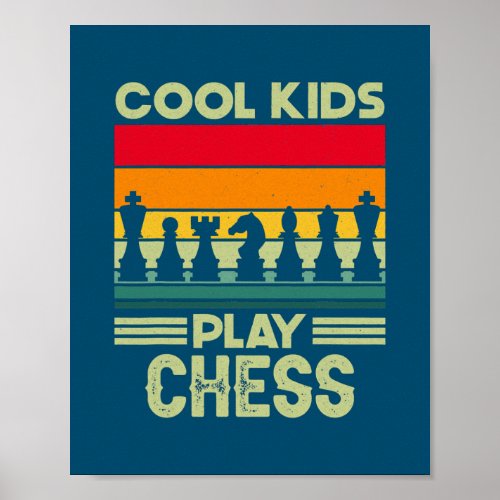 Retro Cool Kids Play Chess Checkmate Chess Poster