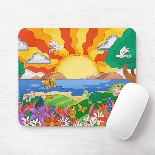 Retro Cool Landscape Mouse Pad (With Mouse)