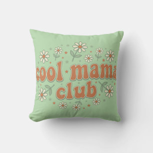 Retro Cool Mama Club Groovy Daisy Mother's Day App Throw Pillow