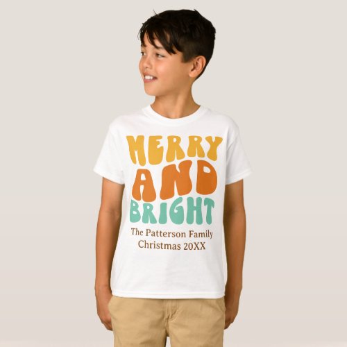 Retro Cool Merry and Bright Boys Christmas  T_Shirt