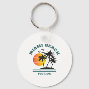 Retro Cool Miami Beach Mens Womens Florida Beaches Keychain