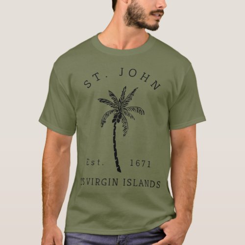 Retro Cool St John USVI Beach Palm Tree Novelty T_Shirt