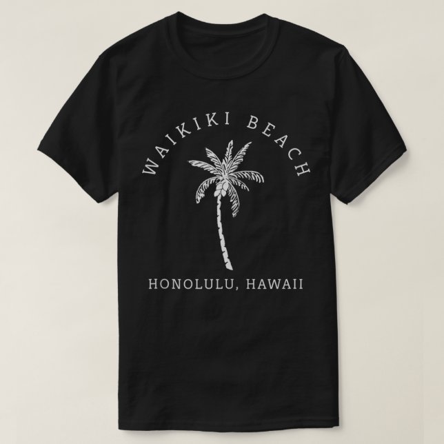 Retro Cool Waikiki Beach Hawaiian Island Palm Tree T-Shirt (Design Front)