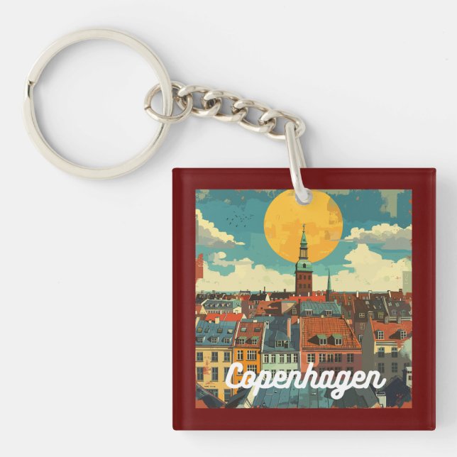 Retro Copenhagen Skyline  Keychain (Front)