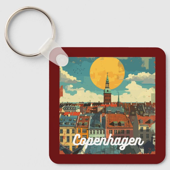 Retro Copenhagen Skyline  Keychain (Front)