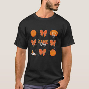 Retro Coquette Basketball Bow Game Day Cheer Sport T-Shirt