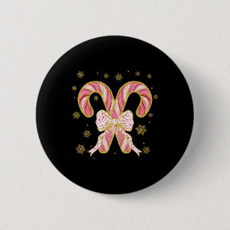 Retro Coquette Bow Candy Cane Christmas Season Wom Button