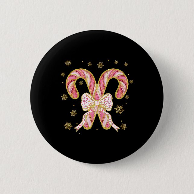 Retro Coquette Bow Candy Cane Christmas Season Wom Button (Front)