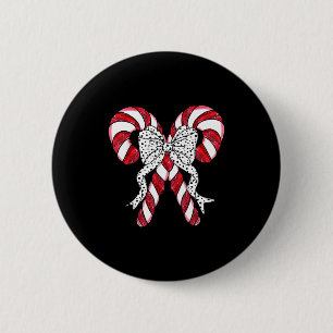 Retro Coquette Bow Candy Cane Christmas Season Wom Button