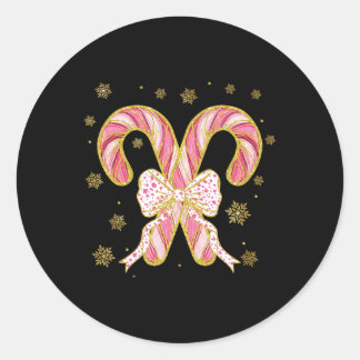 Retro Coquette Bow Candy Cane Christmas Season Wom Classic Round Sticker