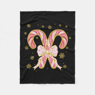 Retro Coquette Bow Candy Cane Christmas Season Wom Fleece Blanket