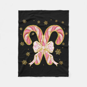 Retro Coquette Bow Candy Cane Christmas Season Wom Fleece Blanket