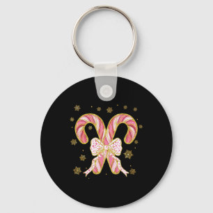 Retro Coquette Bow Candy Cane Christmas Season Wom Keychain