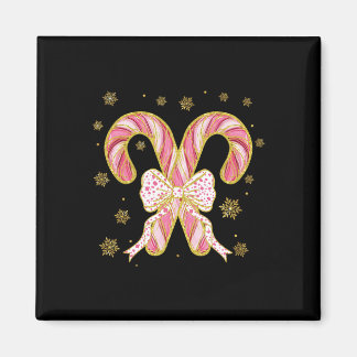 Retro Coquette Bow Candy Cane Christmas Season Wom Magnet