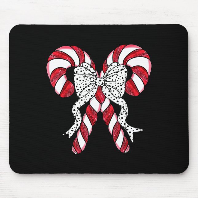 Retro Coquette Bow Candy Cane Christmas Season Wom Mouse Pad (Front)