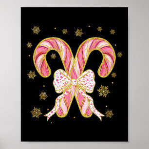 Retro Coquette Bow Candy Cane Christmas Season Wom Poster