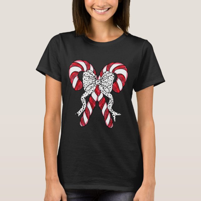 Retro Coquette Bow Candy Cane Christmas Season Wom T-Shirt (Front)