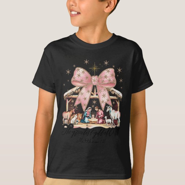 Retro Coquette Bow Christian Christmas Greatest Of T-Shirt (Front)