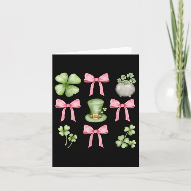 Retro Coquette Bow Irish Shamrock St Patricks Day  Card (Front)