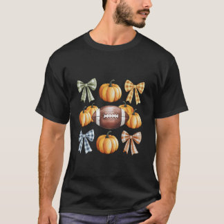 Retro Coquette Bow Pumpkin American Football Thank T-Shirt