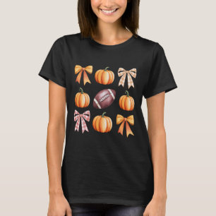 Retro Coquette Bow Pumpkin American Football Thank T-Shirt