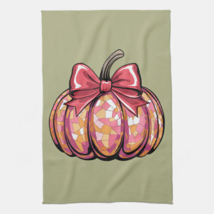 Retro Coquette Bow Pumpkin Fall Vibes Season Kitchen Towel