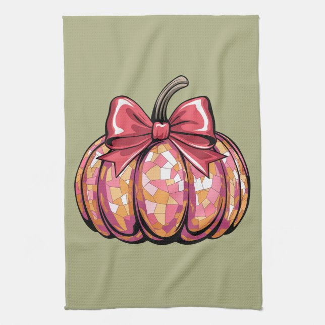 Retro Coquette Bow Pumpkin Fall Vibes Season Kitchen Towel (Vertical)