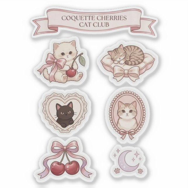 Retro Coquette Cat Club Sticker Sheet (Front)