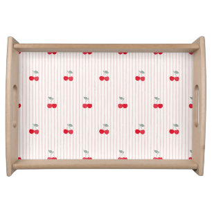 Retro Coquette Cherries & Stripes Sweetheart Glaze Serving Tray