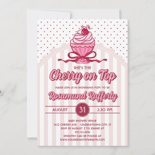 Retro Coquette Cherry on Top Girl Baby Shower Invitation