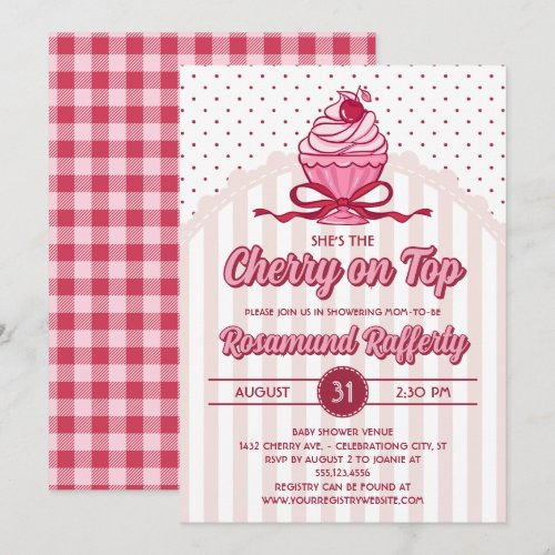 Retro Coquette Cherry on Top Girl Baby Shower Invitation