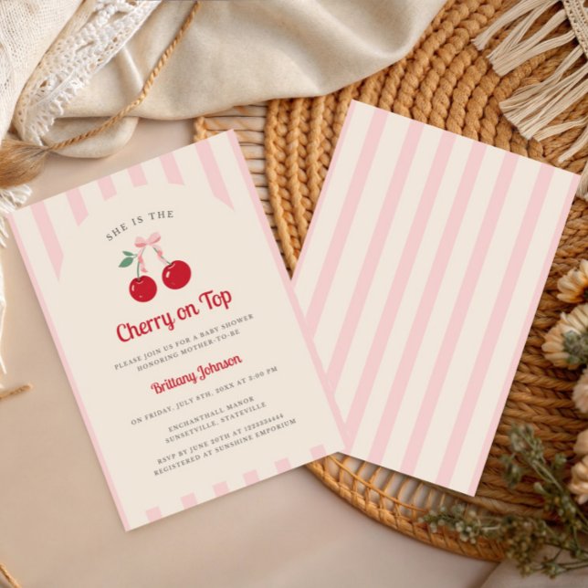 Retro Coquette Cherry on Top Girl Baby Shower Invitation (Creator Uploaded)