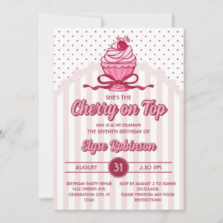 Retro Coquette Cherry on Top Girl Birthday Party Invitation