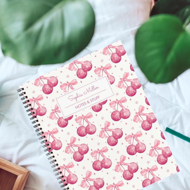 Retro Coquette Disco Ball Cherries Pink Bow Custom Notebook (Creator Uploaded)