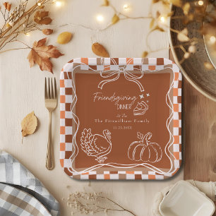Retro Coquette Friendsgiving dinner Thanksgiving Paper Plates