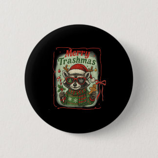 Retro Coquette Merry Trashmas Raccoon Christmas Cu Button