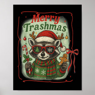 Retro Coquette Merry Trashmas Raccoon Christmas Cu Poster