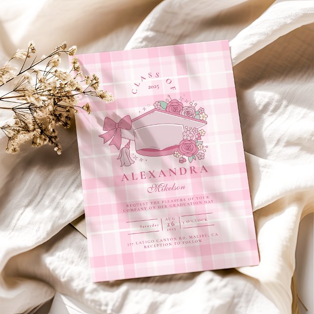 Retro Coquette Pink Bow Graduation Invitation (Creator Uploaded)