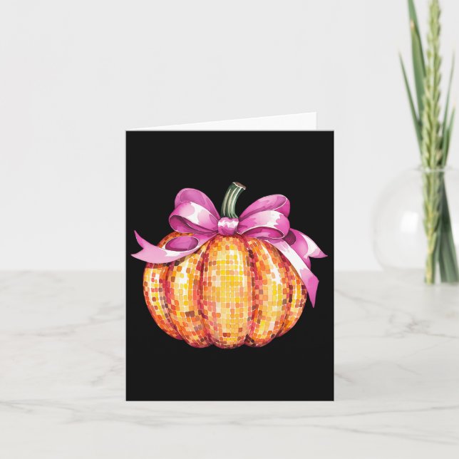 Retro Coquette Pumpkin Pink Bow Fall Thanksgiving  Card (Front)