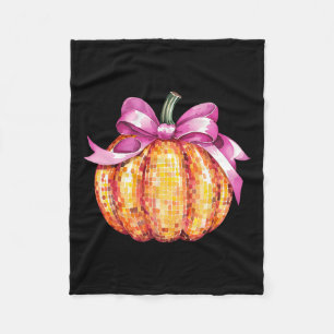 Retro Coquette Pumpkin Pink Bow Fall Thanksgiving Fleece Blanket
