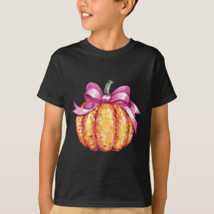 Retro Coquette Pumpkin Pink Bow Fall Thanksgiving T-Shirt