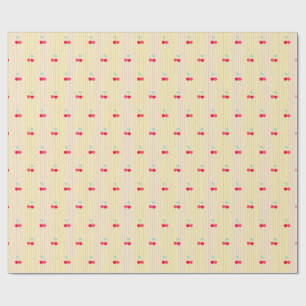 Retro Coquette Red Cherries & Pinstripe Retro Pop Wrapping Paper