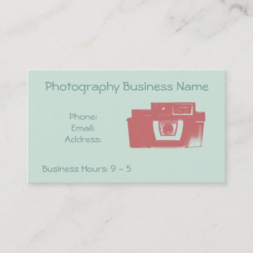 Customizable Retro Coral and Mint Vintage Camera Business Card