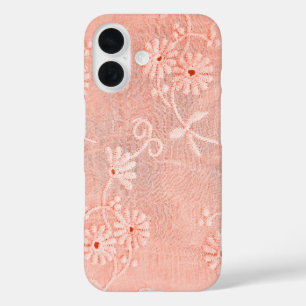 Retro Coral Eyelet Floral Design iPhone 16 Case