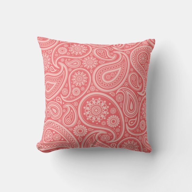 Retro Coral Paisley Pattern Throw Pillow (Front)