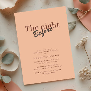 Retro Coral Peach Minimalist Rehearsal Dinner Invitation