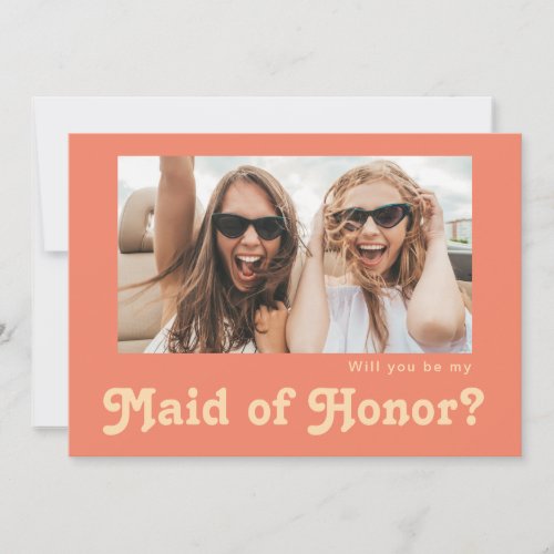 Retro Coral Photo Maid of Honor Proposal Card