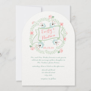 Retro Coral Pink Blue Green Vintage Floral Invitation