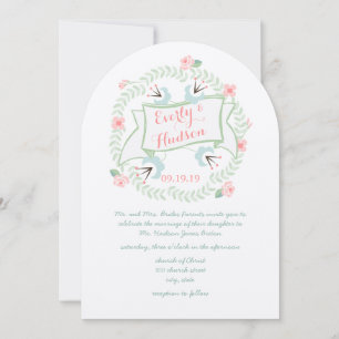 Retro Coral Pink Blue Green Vintage Floral  Invitation